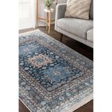 RealHomes Mavi Zeminde Kilim Motifli Hereke Desenli Avangarde Salon & Oturma Odası Yatak Odası Saçaklı Halı HaliDik-Deluxe-11512, 100 x 100