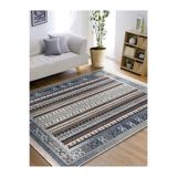 RealHomes Mavi Zeminde Kilim Motifli Hereke Desenli Etnik Motifler Avangarde Oturma Odası Kaymaz Saçaklı Halı HaliDik-Deluxe-11733, 80 x 200