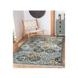 RealHomes Mavi Zeminde Kilim Motifli Uşak Desenli Vintage Avangarde Oturma Odası Kaymaz Taban Saçaklı Halı HaliDik-Deluxe-11309, 80 x 150