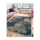 RealHomes Mavi Zeminde Yağlı Boya Motifli Çiçek Desenli Floral Dış Mekan & Outdoor Mutfak Kaymaz Saçaklı Halı HaliDik-Deluxe-11130, 100 x 100
