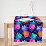 Realhomes Mavi Zigzag Zeminli Ananas Desenli Dekoratif Süet Runner