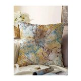 RealHomes Mermer Zeminde Gold Sulu Boya Çalışması Desenli Çift Taraflı Raşel Örme Kırlent Kılıfı, Sonil-K-5253-55x55cm