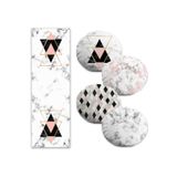 RealHomes Mermer Zeminli Geometrik Çizimler 4 Yuvarlak Kırlent Kılıfı Ve 1 Runner Seti