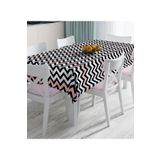 RealHomes Mermer Zeminli Renkli Geometrik Zigzag Desenli Dijital Baskılı Masa Örtüsü, Rh-Masa-8906-140x220cm