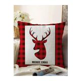 RealHomes Merry Xmas Ekose Tasarımlı Dijital Baskılı Dekoratif Raşel Örme Yastık Kırlent Kılıfı, Sonil-K10374-43x43cm