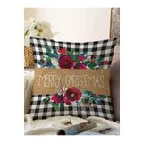 RealHomes Mery Christmas Temalı Siyah Beyaz Ekose Gül Detaylı Modern Raşel Örme Yastık Kırlent Kılıfı, Sonil-K10512-55x55cm