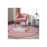 RealHomes Modern Pembe Zeminli 3d Yıldız Desenli Salon Ve Oturma Odası Yıkanabilir Kaymaz Taban Yuvarlak Halı HaliYuv-Comfort-3139, 90 x 90