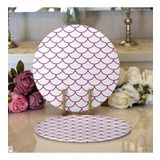 RealHomes Mor Geometrik Desenli Dijital Baskılı Modern 2 1 Yuvarlak Servis Altlığı Supla