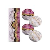 RealHomes Mor Mermer Tasarımlı 4 Yuvarlak Kırlent Kılıfı Ve 1 Runner Seti