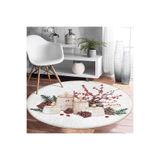 RealHomes Mum Ve Kozalak Tasarımlı Christmas Temalı Renkli Mutfak Yıkanabilir Kaymaz Tabanlı Yuvarlak Halı HaliYuv-Comfort-10159, 100 x 100