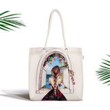 RealHomes Mutluluk Manzarası Suluboya Çizimli Özel Tasarım Fermuarlı Modern Kumaş Çanta