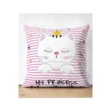 RealHomes My Princess Pembe Çizgiler Üzerinde Taçlı Kedicik Çift Taraflı Süet Yastık Kılıfı