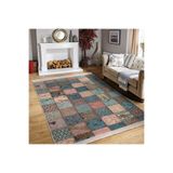 RealHomes Otantik Zemin Patchwork Motifli Geleneksel Desenli Etnik Motifler Vintage Kaymaz Taban Saçaklı Halı HaliDik-Deluxe-11649, 100 x 120