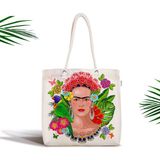 RealHomes Özel Tasarım Frida Kahlo Tasarımlı Fermuarlı Modern Kumaş Çanta