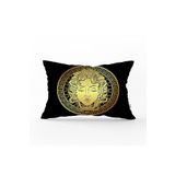 RealHomes Özel Tasarım Siyah Zeminde Gold Medusa Dekoratif Dikdörtgen Kırlent Kılıfı
