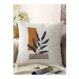 RealHomes Özel Tasarım Tropik Yaprak Çizimli Raşel Örme Yastık Kırlent Kılıfı, Sonil-KRyl214-55x55cm