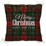 RealHomes P3036 Ekose Zeminde Merry Christmas Baskılı Dekoratif Pofidik Sandalye Minderi