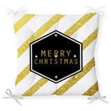 RealHomes P3065 Altın Şeritli Merry Christmas Desenli Dekoratif Pofidik Sandalye Minderi