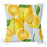 RealHomes P3101 Mavi Zeminli Limon Desenli Dekoratif Pofidik Sandalye Minderi