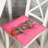 RealHomes P3205 Fuşya Zeminli Ananas Desenli Modern Pofidik Sandalye Minderi