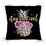 RealHomes P3228 Siyah Zeminde Cool Ananas Desenli Modern Pofidik Sandalye Minderi