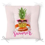 RealHomes P3263 Pembe Zeminli Summer Ananas Desenli Pofidik Sandalye Minderi