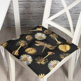 RealHomes P3323 Siyah Zeminde Etnik Objeler Özel Tasarımlı Pofidik Sandalye Minderi