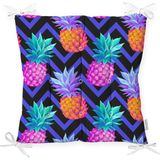 RealHomes P3324 Mavi Zigzag Zeminli Ananas Desenli Dekoratif Pofidik Sandalye Minderi