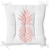 RealHomes P3404 Beyaz Zeminde Pembe Ananas Tasarımlı Dijital Baskılı Pofidik Sandalye Minderi