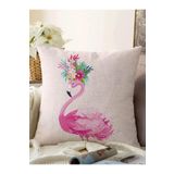 RealHomes Pembe Flamingo Motifli Dijital Baskılı Raşel Örme Yastık Kırlent Kılıfı, Sonil-KRyl61-43x43cm