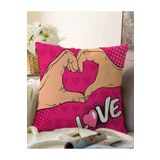 RealHomes Pembe Love Popart Tasarımlı Çift Taraflı Dijital Baskılı Raşel Örme Yastık Kırlent Kılıfı, Sonil-K3299-43x43cm