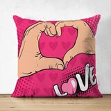 RealHomes Pembe Love Popart Tasarımlı Çift Taraflı Dijital Baskılı Süet Yastık Kırlent Kılıfı