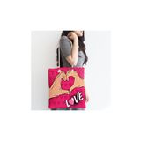 RealHomes Pembe Love Popart Tasarımlı Dijital Baskılı Fermuarlı Kumaş Çanta