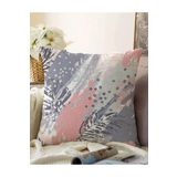 RealHomes Pembe Ve Gri Ağırlıklı Sulu Boya Yaprak Motifli Çift Taraflı Raşel Örme Yastık Kılıfı, Sonil-K5254-43x43cm