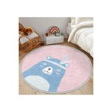 RealHomes Pembe Zemin Baby Shower Yazılı Ayıcık Desen Çocuk Odası Kaymaz Taban Püsküllü Yuvarlak Çocuk Halısı HaliYuv-Deluxe-4630, 80 x 80