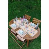 RealHomes Pembe Zemin Renkli Kelebekler Özel Tasarım 1 Adet Runner & 4 Adet Toz Pembe Renkli Amerikan Servis