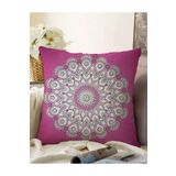 RealHomes Pembe Zeminde Beyaz Mandala Desenli Çift Taraflı Özel Tasarım Raşel Örme Yastık Kılıfı, Sonil-K5143-43x43cm