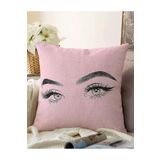 RealHomes Pembe Zeminde Kirpik Motifli Çift Taraflı Özel Tasarım Raşel Örme Yastık Kılıfı, Sonil-K-5096pembe-ayna-55x55cm