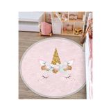 RealHomes Pembe Zeminde Magic Unicorn Tasarımlı Çocuk & Genç Odası Kaymaz Taban Püsküllü Yuvarlak Çocuk Halısı HaliYuv-Deluxe-4330, 180 x 180