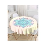 RealHomes Pembe Zeminde Mavi Mandala Çizimli Modern Yuvarlak Masa Örtüsü - Çap 140cm, MasaYuv-5121-140x140cm