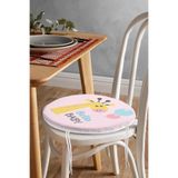 RealHomes Pembe Zeminde Sevimli Zürafa Desenli Özel Tasarımlı Çocuk Odası Yuvarlak Fermuarlı Sandalye Minderi