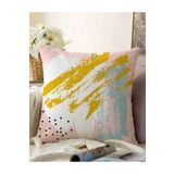 RealHomes Pembe Zeminde Sulu Boya Beyaz Ve Mavi Çizimli Çift Taraflı Özel Tasarım Raşel Örme Yastık Kılıfı, Sonil-K-5296-55x55cm
