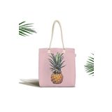 RealHomes Pembe Zeminli Ananas Tasarımlı Modern Fermuarlı Kumaş Omuz Çantası, Canta-Ryl258