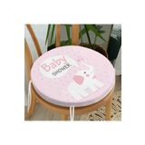 RealHomes Pembe Zeminli Baby Shower Temalı Özel Tasarımlı Çocuk Odası Yuvarlak Fermuarlı Sandalye Minderi