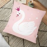 RealHomes Pembe Zeminli Kuğu Desenli Dijital Baskılı 70x70 cm Yer Minderi