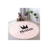 RealHomes Pembe Zeminli Princess Yazılı Çocuk Odası Yıkanabilir Kaymaz Tabanlı Püsküllü Yuvarlak Çocuk Halısı HaliYuv-Deluxe-2148, 150 x 150