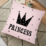 RealHomes Pembe Zeminli Prıncess Yazılı Dijital Baskılı 70x70 cm Yer Minderi