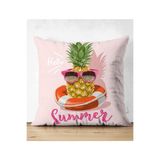 RealHomes Pembe Zeminli Summer Ananas Desenli Çift Taraflı Süet Yastık Kırlent Kılıfı