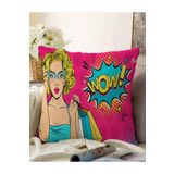 RealHomes Pempe Pop Art Wow Tasarımlı Çift Taraflı Dekoratif Raşel Örme Yastık Kırlent Kılıfı, Sonil-K3278-43x43cm
