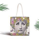 RealHomes Piero Fornasetti Tasarımlı Fermuarlı Modern Kumaş Çanta